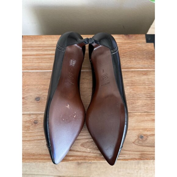 AERIN Pythian Black Genuine Leather Brogue Pointy Toe Kitten Heels  Pumps Size 9 - Picture 13 of 14